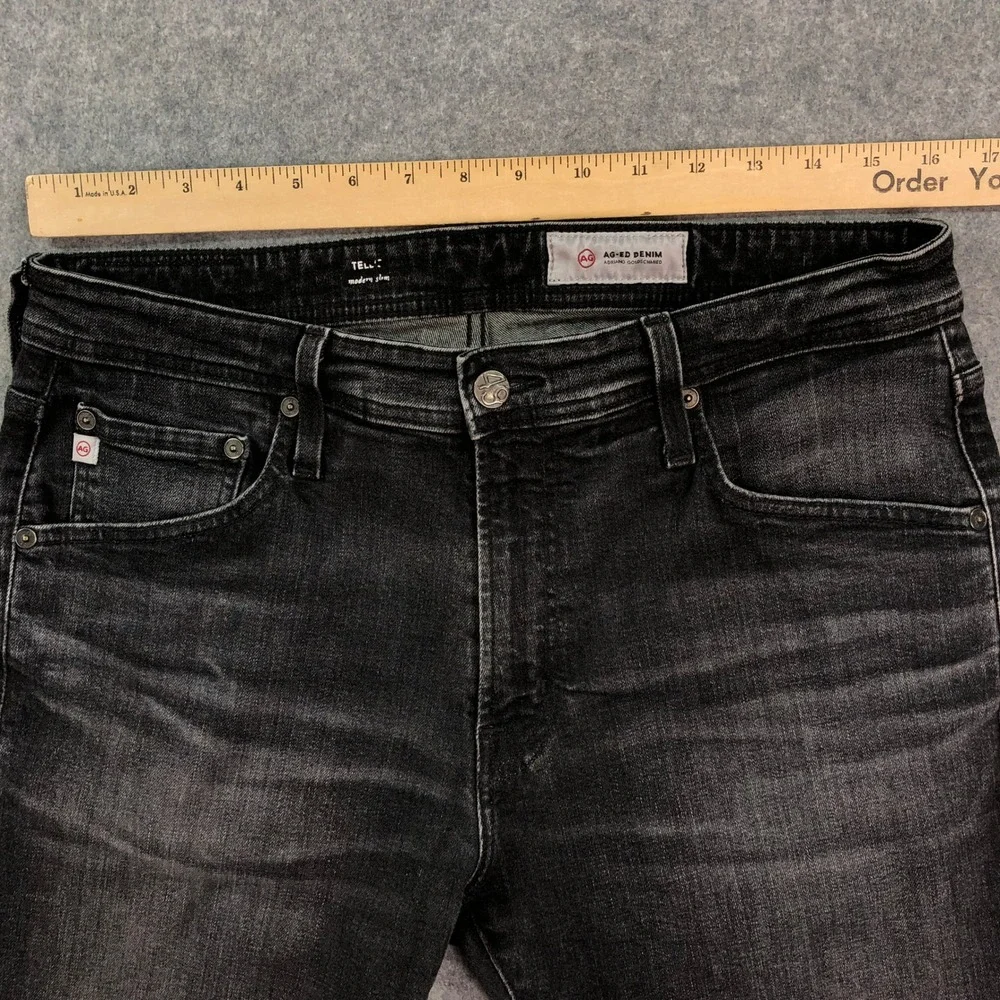 AG Tellis Mens Jeans 34x33 (fits 32x30) Black Slim Fit Dark Wash Stretch Denim